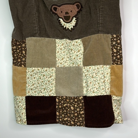 Gypsy Rose Festival Patchwork Grateful Dead Bear Brown Apron Top - Picture 3 of 9